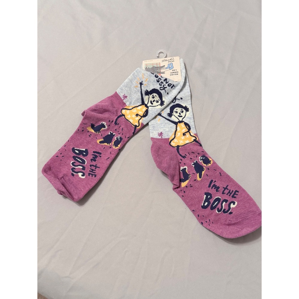 Blue Q Im Not Bossy Im The Boss Novelty Crew Socks Purple Grey SW443